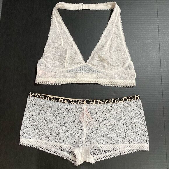 Victorias Secret set lace halter bralette & shortie Boyshort panty white - Picture 5 of 7